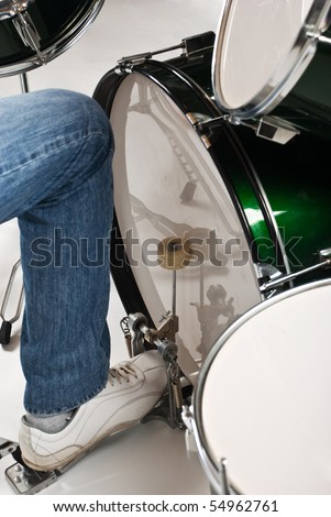 Close up of drummer feet on the  bass drum pedal