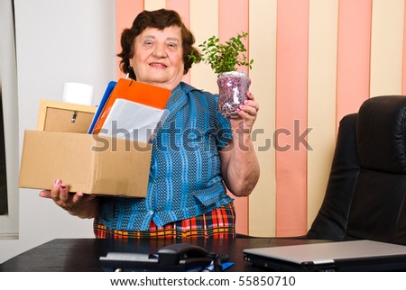 Elderly business woman ends activity in office and retire