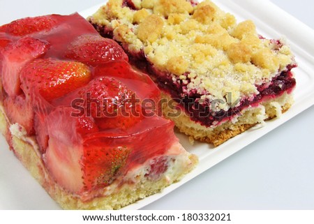 Strawberry Pie and Cherry Pie on Paper Plate, close up