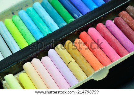 colorful oil pastels in a box, close up, full frame / Oil Pastels