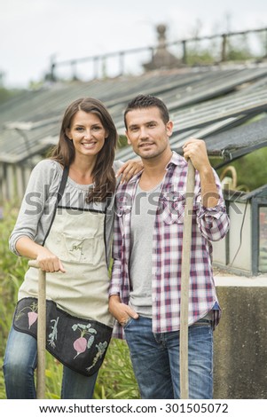 Young couple gardening