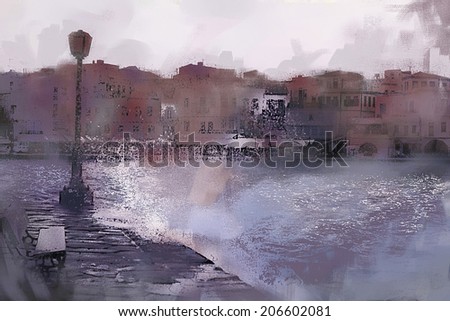 Chania Town on the Greek Island of Crete - Digital Painting