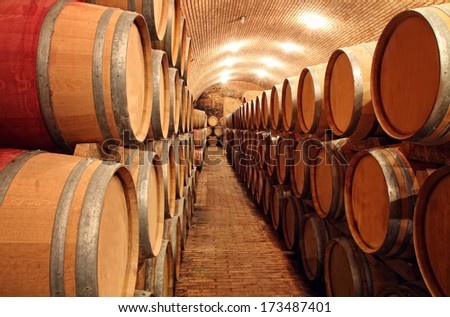 Wine barrels in order