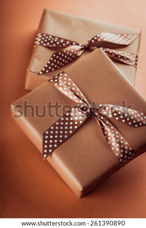 Luxury gift boxes with ribbon, retro filter effect