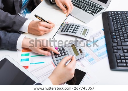 Accounting. Hand with calculator. Finance and accounting business.