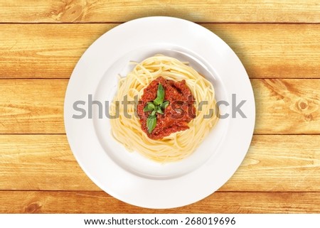 Spaghetti. Spaghetti with tomato sauce and sprinkled with cheese