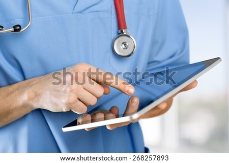 Healthcare And Medicine, Doctor, Digital Tablet.