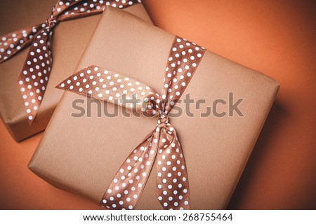 Box. Luxury gift boxes with ribbon, retro filter effect