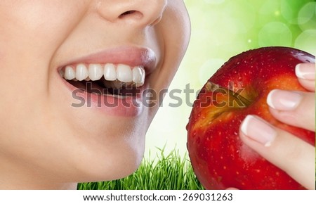 Human Teeth, Smiling, Apple.