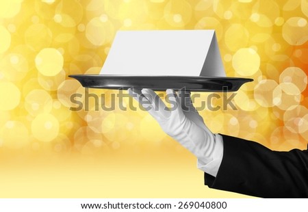 Butler. Butler Serving Blank Note on Yellow