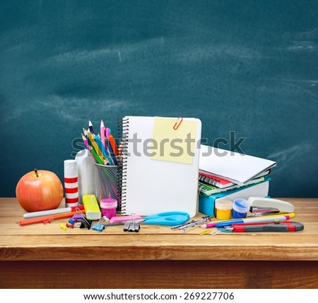 School. Blank notebook sheet and apple. Schoolchild and student studies accessories. Back to school concept.