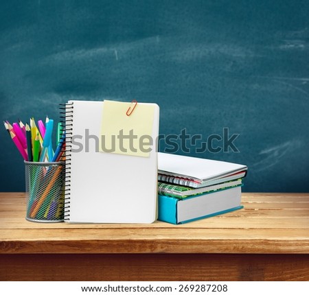 School. Blank notebook sheet and apple. Schoolchild and student studies accessories. Back to school concept.