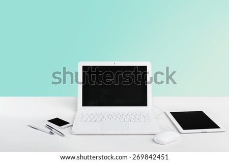 Laptop. Laptop computer on table with blank screen