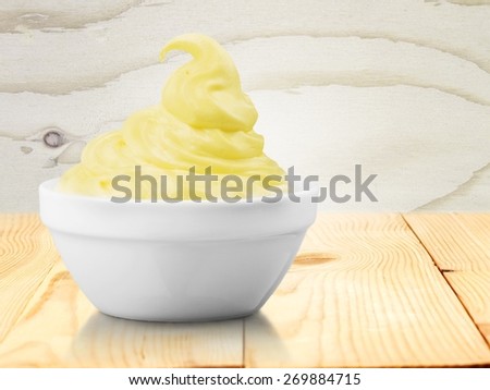 Cream. Blank Paper Cup With Vanilla Soft Ice Cream On White Background