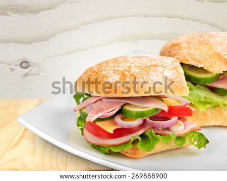 Sandwich. Fresh multi-grain turkey/chicken sub on white background