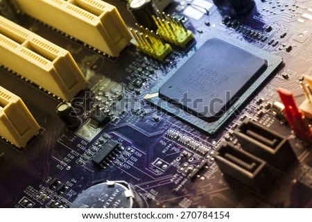 Chip. Electronic circuit board close up.
