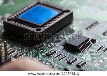 Network. Abstract close up mother board background