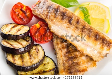 Fish. Grilled Fish Fillet with BBQ Vegetables