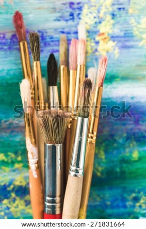 Paint. Art paints, palette, brushes
