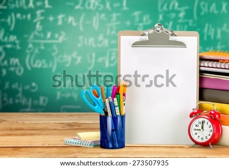 Teacher. Books and blackboard, school supplies, back to school