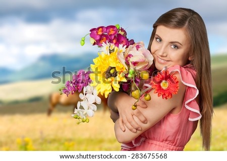 Women, Flower, Smiling.