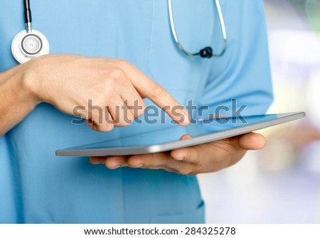 Tablet, doctor, medical.