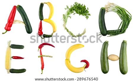 Alphabet, Vegetable, Food.