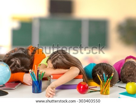 Sleeping students, kids, students.