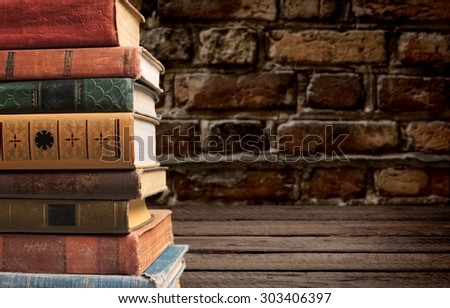 Stacked old books, stack, pile.