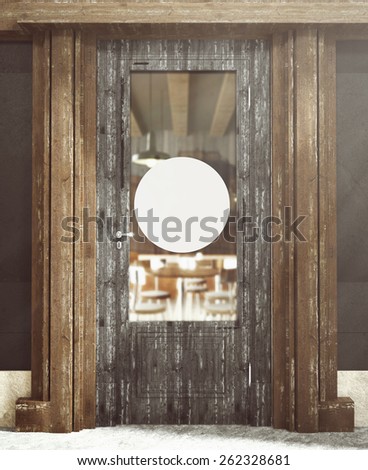 3d rendering of restaurant poster on door