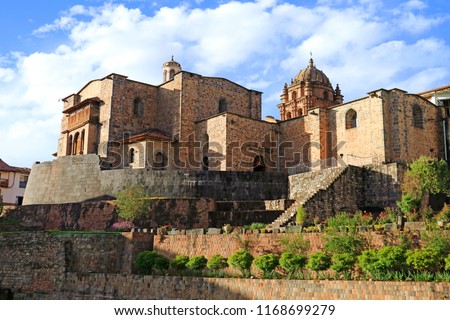 The Temple of the Sun of the Incas or Coricancha with the Convent of Santo Domingo Church above, Cusco, Peru, UNESCO World Heritage site