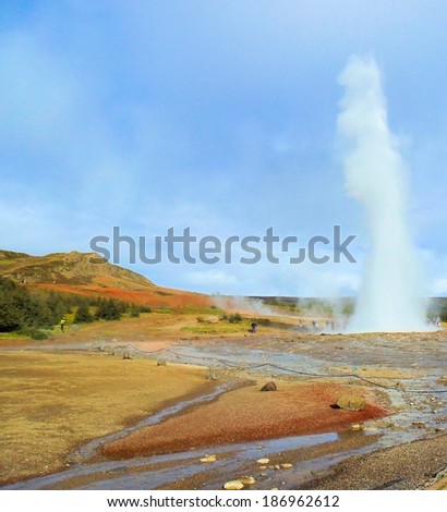 geyser  erupted in south Iceland