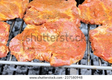Assorted meat on an outdoor grill