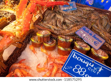 oysters, crabs, shrimp, caviar, market