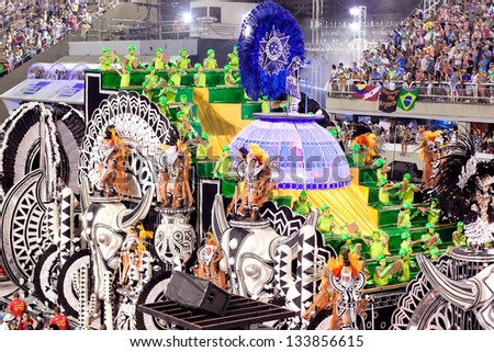 RIO DE JANEIRO - FEBRUARY 11: Show with decorations on carnival Sambodromo in Rio de Janeiro February 11, 2013, Brazil. The Rio Carnival is biggest carnival in world.