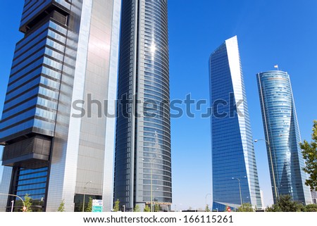 MADRID, SPAIN - AUGUST 29: Skyscrapers Cuatro Torres Business Area in Madrid, Spain, 2013.Business district operates since 2008