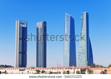 MADRID, SPAIN - AUGUST 29: Skyscrapers Cuatro Torres Business Area in Madrid, Spain, 2013.Business district operates since 2008