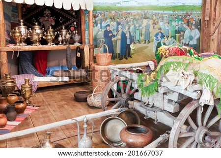 CHELYABINSK, RUSSIA - JUNE 20: life of peasants of Ural Mountains in 19th century, Russia. Exhibition in Chelyabinsk June 20, 2014. Event timed to city.