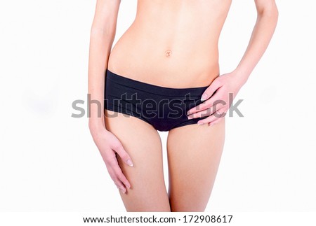 female waist and hips on white background