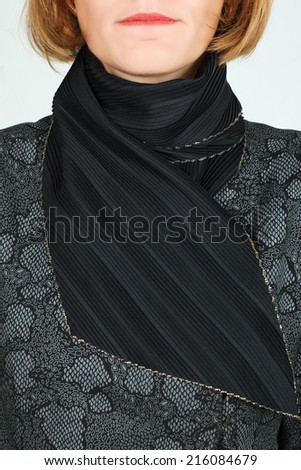 black silk scarf on neck