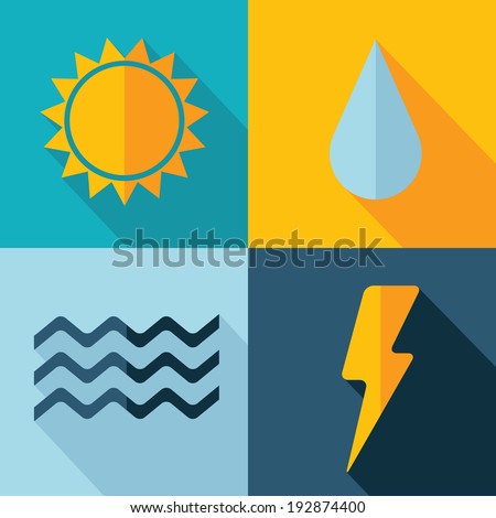 Vector weather set icon. sun flash drop wind. Eps10