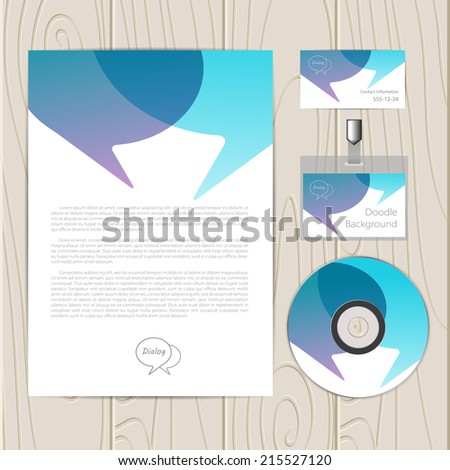 Vector corporate identity template with dialog elements. Business card, disc, document, badge. Eps10