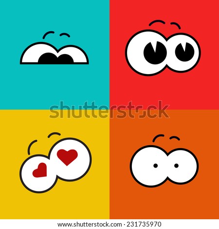 Vector color flat cartoon comic eyes set. Emotion. Eps10