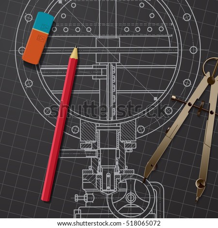 Vector technical blueprint of mechanism. Engineer illustration