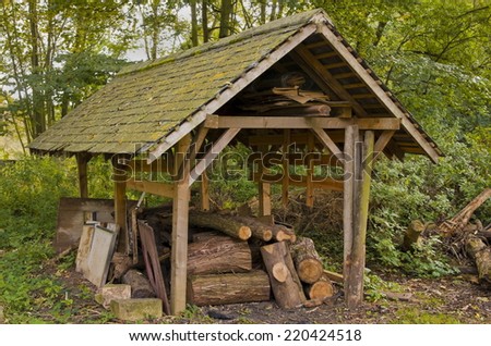 Wood Store Shelter built to store logs and timber and keep them dry for burning over winter