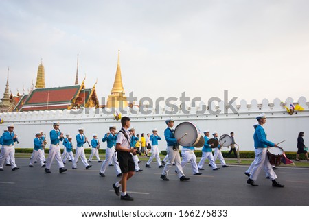 BANGKOK, THAILAND - DECEMBER 5 2013: marching bands ofGovernment Agencies. and the thai people celebrate 86th birthday of HM King Bhumibol Adulyadej.