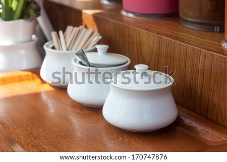 Close up of a typical coffee corner in a coffee shop.