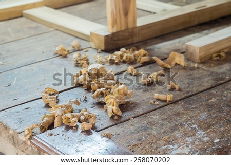 wood shavings on table of the carpenter