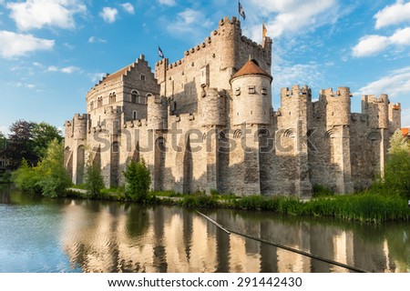 Medieval castle Gravensteen (Castle of the Counts) in Ghent, Belgium.