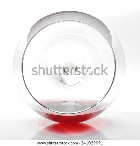 Red wine in the wine glass top view